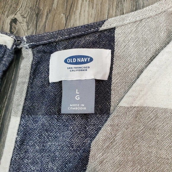 Old Navy Linen-Blend Plaid Sleeveless Romper Casual Summer One-Piece Coastal - Picture 8 of 9